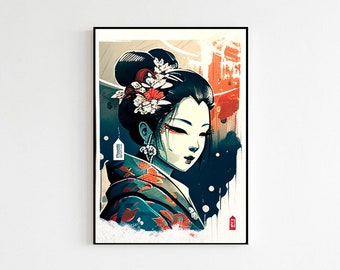 Japanische Frau Wandkunst | Traditionelle asiatische Statement Kunst | Minimalistisches japanisches ästhetisches Poster | Hochwertiger Kunstdruck zur Dekoration