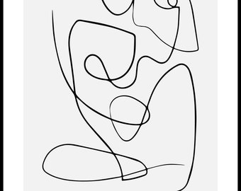 Woman Line Drawing | Abstract Line Drawing Print | Beige Decor | Artistic Female Body | Black White | Naked Print | Feminine Poster Line Art