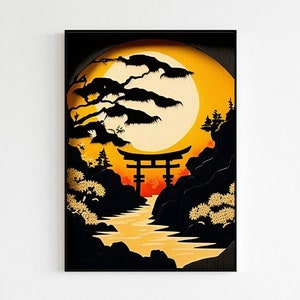 Arte della parete del paesaggio giapponese / Arte tradizionale asiatica / Poster estetico giapponese minimalista / Stampa artistica di alta qualità per la decorazione