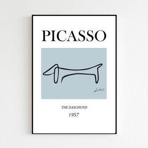 Picasso Minimalistas Line Art Dog Poster Print Only / The Daschund Vintage Line Drawing / Azul o Verde / Aesthetic Wall Art Kitchen Art