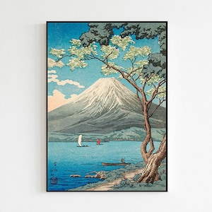 Japanese Vintage Style Art Fuji from Lake Yamanaka Takahashi Hiroaki Ukiyo-E Woodblock Unframed Print Japan Poster Print Wall Art Room Decor