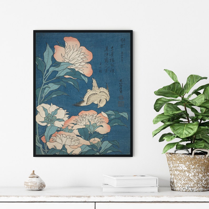 Japanese Vintage Style Art Peonies Flowers Floral And Bird Katsushika Hokusai Unframed Print Japan Poster Prints Wall Art Room Decor image 6