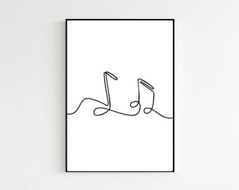 Music Notes Simple Print Only Black And White Sketch Art Line Drawing Print Minimal Art Simple Fashion Gift for Musician Music Lover