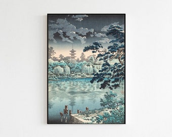 Style vintage japonais Art rivière japonaise avec château Koitsu Tsuchiya Impression cadeau seulement | Impressions d’affiches au Japon | Décoration de salle d’art mural