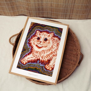 Louis Wain Kaleidoscope Cats III Print, Psychedelic Cat Art, Kitchen, Vibrant Feline Illustration, Matte Paper Wall Decor, Unique Home Art,