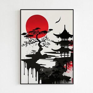 Japanese Landscape Wall Art | Asian Traditional Statement Art | Minimalist Japanese Aesthetic Poster | High-Quality Art Print for Decoration