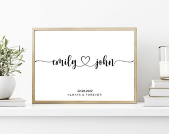 Personalised Print | Custom Couple Names And Date Print | Personalised Couples Print | Wedding Anniversary Gift | Engagement Print