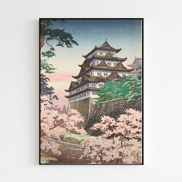 Japanese Vintage Style Art Japanese Castle With Cherry Blossoms Koitsu Tsuchiya Gift Print Only | Japan Poster Prints | Wall Art Room Decor