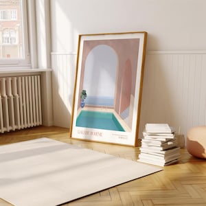Arte architettura marocchina / Stampa tranquilla vista mare / Poster modernista Galerie Boheme / Arte murale calda per salotto / Su carta opaca