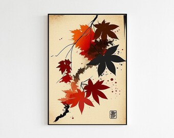 Japanese Maple Leaf Painting | Japan Wall Art Hanging