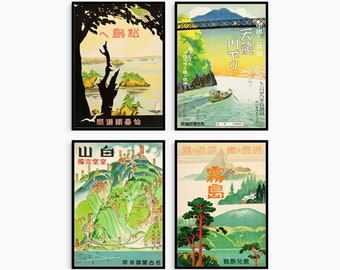 Japanese Vintage Travel Posters Style Art Set Of 4 Poster Prints Vintage Travel Collection Unframed Prints Only | Wall Art Room Decor