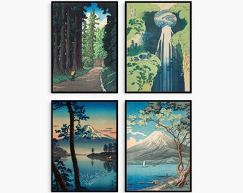 Japanese Vintage Style Art Set Of 4 Poster Prints Classic Ukiyo-E Collection Unframed Prints Only | Wall Art Room Decor