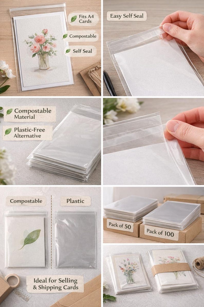 Compostable Card Biodegradable Eco-friendly Compostable Greeting Card Bag to Hold up to ...
