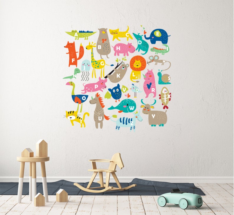 Animal Alphabet ABC Kids Wall Stickers Wall Decals Peel & Stick ...