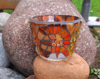 Orange-Brown glass mosaic lantern made of recycled glass