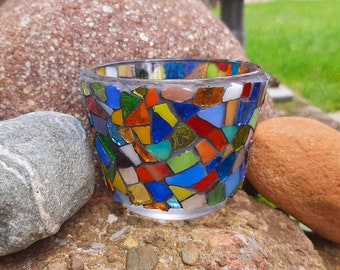 Colorful glass mosaic lantern made of recycled glass