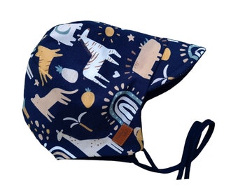 Baby Kinder Mütze Safari mit Schirm in Blau zum Wenden, Designauswahl Streifen o. Uni, Wendemütze, Schirmmütze, Übergangsmütze,  KU 35-56cm