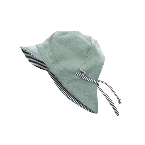 Chapeau de soleil bébé enfant Dusty Mint Vert Gris * Chapeau en mousseline* Chapeau de soleil Filles Garçons* Casquette à visière* Protection solaire* Taille réglable Taille 42-54 cm