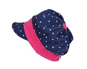 Ballonmütze Kinder Baby, Mütze für Mädchen, Mütze in Blau Pink mit Punkte, Mütze mit Schirm, Schirmmütze, Schildmütze, KU 38-57cm
