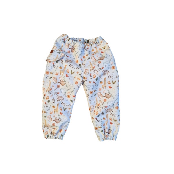 Baby Kinder Softshell-Hose 68-110 mit Tiere Blumen Zweige in braun grau hellaltrosa, Regenhose Mädchen, Matschhose, Outdoorhose, Buddelhose