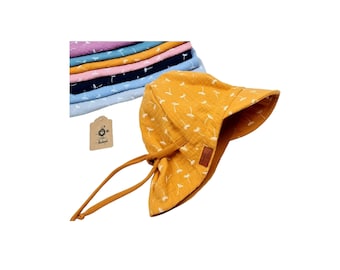 Sun hat baby children, dandelion, muslin hat boys girls, sun hat, peaked cap, 8 colors adjustable size ties KU 42-51 cm