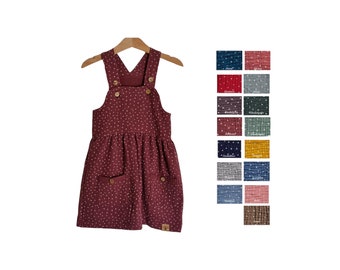 Trägerkleid Musselin mit Punkte für Baby und Kinder in 16 Farben Sommerkleid Latzrock mit Knöpfe Kleid Mädchen Latzkleid Größen  56-128