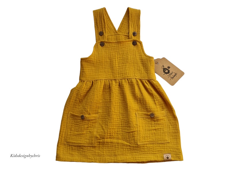 Trägerkleid Musselin für Baby und Kinder in 34 Uni Farben Sommerkleid Latzrock mit Knöpfe Kleid Mädchen Latzkleid Größen 56-128 Bild 5