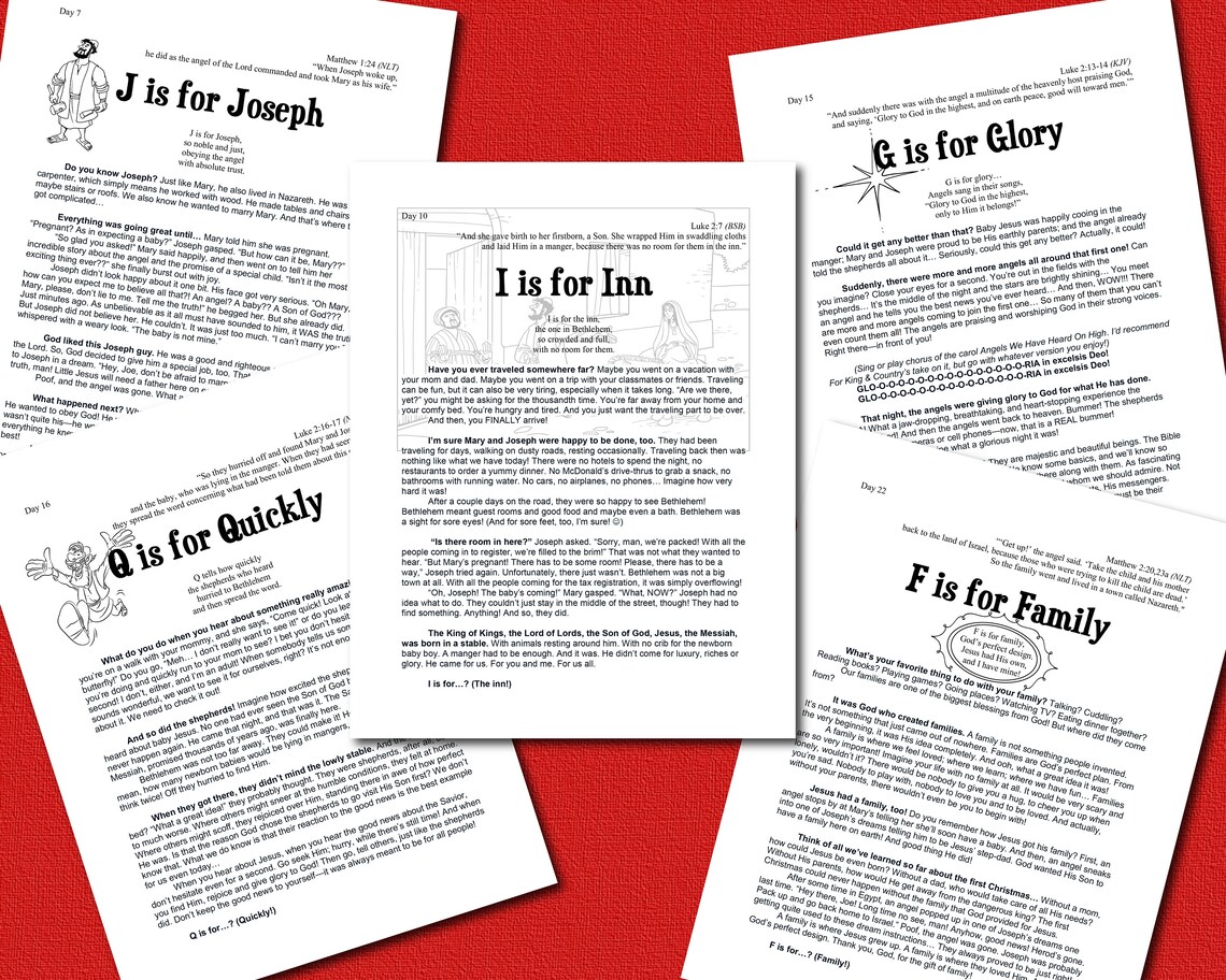 Christmas ABC Advent Calendar W/ Daily Devotions, Printable PDF, 26