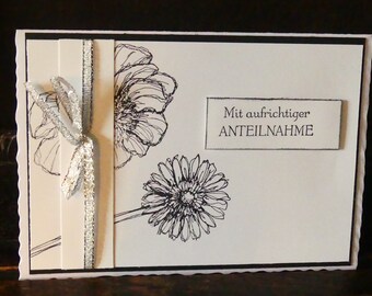 Beileidskarte Motiv Anemone und Gänseblümchen " mit aufrichtiger Anteilnahme"