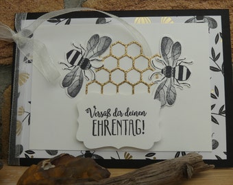 Carte d’anniversaire, abeilles, avec le texte, salue ton jour d’honneur »