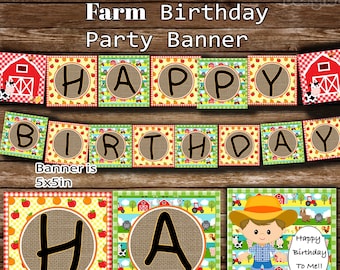 Barn Farm First Birthday Banner - Farm 1st Birthday Decorations- Barn Yard 1st Birthday Banner - Party Supplies - Boy - INSTANT DOWNLOAD
