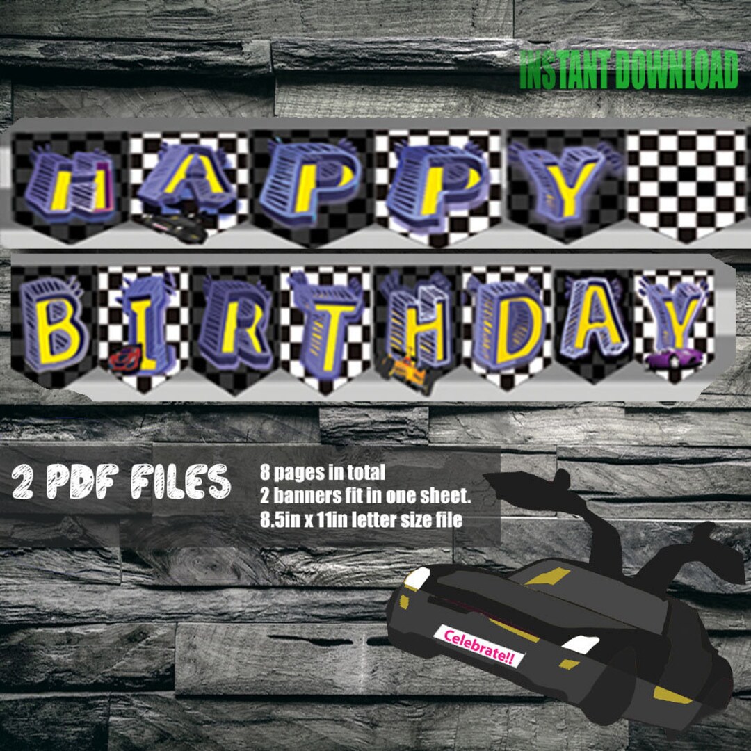 Printable Car Racing Banner Happy Birthday Banner Car Racing Printable ...