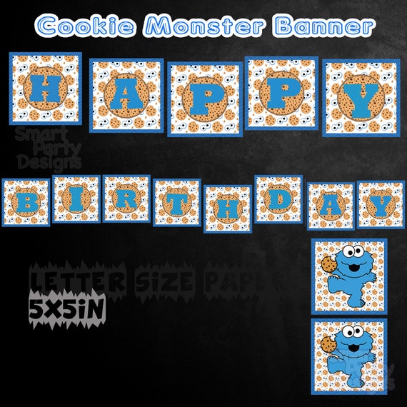 Cookie Monster Birthday Banner Cookie Monster 1st Birthday Etsy