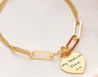Gold Link Handschrift Armband • Personalisierter Schmuck mit Gravur • Gedenkgeschenk • Handgemacht in Großbritannien von Inschriften •