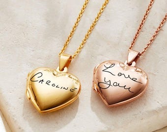 18ct Gold or Rose Handwriting Locket • Personalised Engraved Pendant • Custom Photo Jewellery • Sentimental Keepsake Gift •