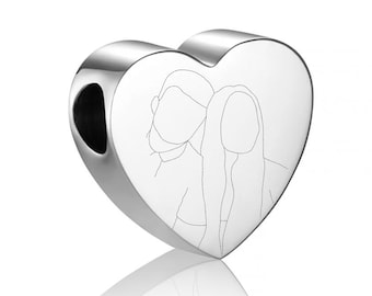 Digital Illustration Heart Charm | Pandora Compatible | Personalised Engraved Charm | Custom Portrait Keepsake Gift |  For Her •