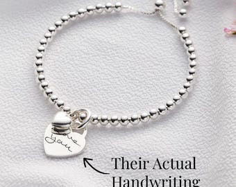 Sterling Silber Duo Handschrift Armband • Personalisierter Gedenkschmuck • Andenken Geschenk • Handgemacht in Großbritannien •