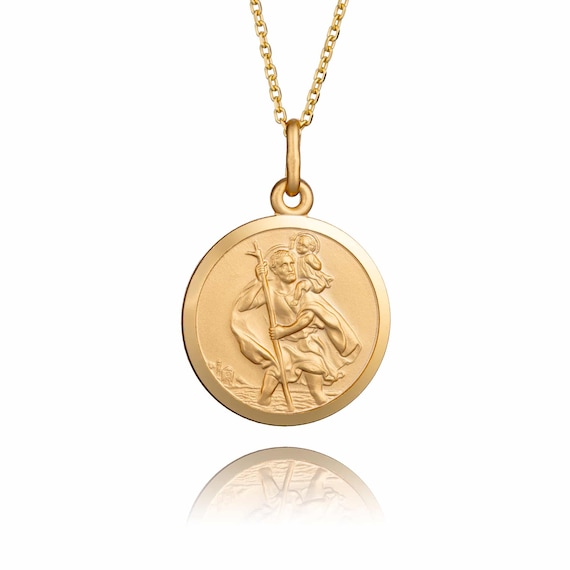 18ct gold vermeil st christopher necklace Gold Circle Pendant Saint Christopher Jewellery