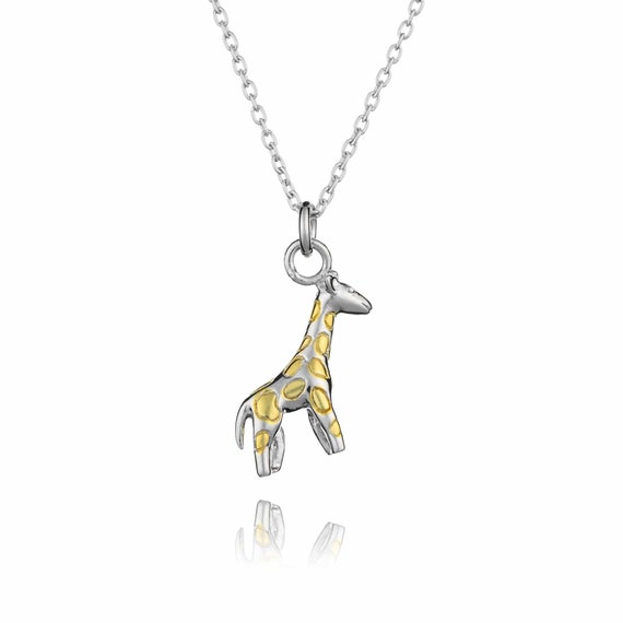 Giraffe Necklace Silver and Gold Necklace Animal Jewellery