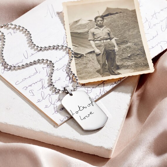 Men’s Dog Tag Handwriting Necklace • Personalised Memorial Gift for Him • Engraved Keepsake Jewellery • Handmade in the UK • Fathers Day