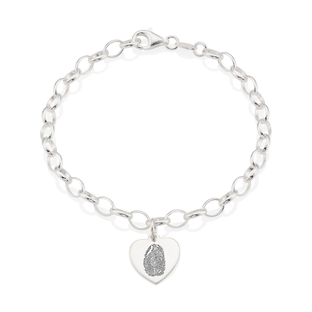 Sterling Silver Heart Fingerprint Bracelet Cremation & Bereavement Gift