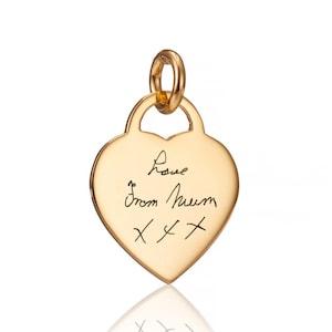 Gold Heart Handwriting Charm - Christmas & Anniversary Gift - Personalized Heart Charm - Wearable Keepsake - Handwriting Jewellery Gift