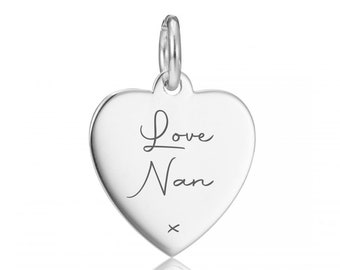 Sterling Silver Handwriting Heart Charm - Christmas & Valentines Gift - Personalized Heart Charm - Wearable Keepsake - Handwriting Jewellery
