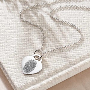 Sterling Silver Heart Fingerprint Necklace - Signature Necklace - Sentimental Jewellery - Cremation & Bereavement Gift - Fingerprint Jewelry