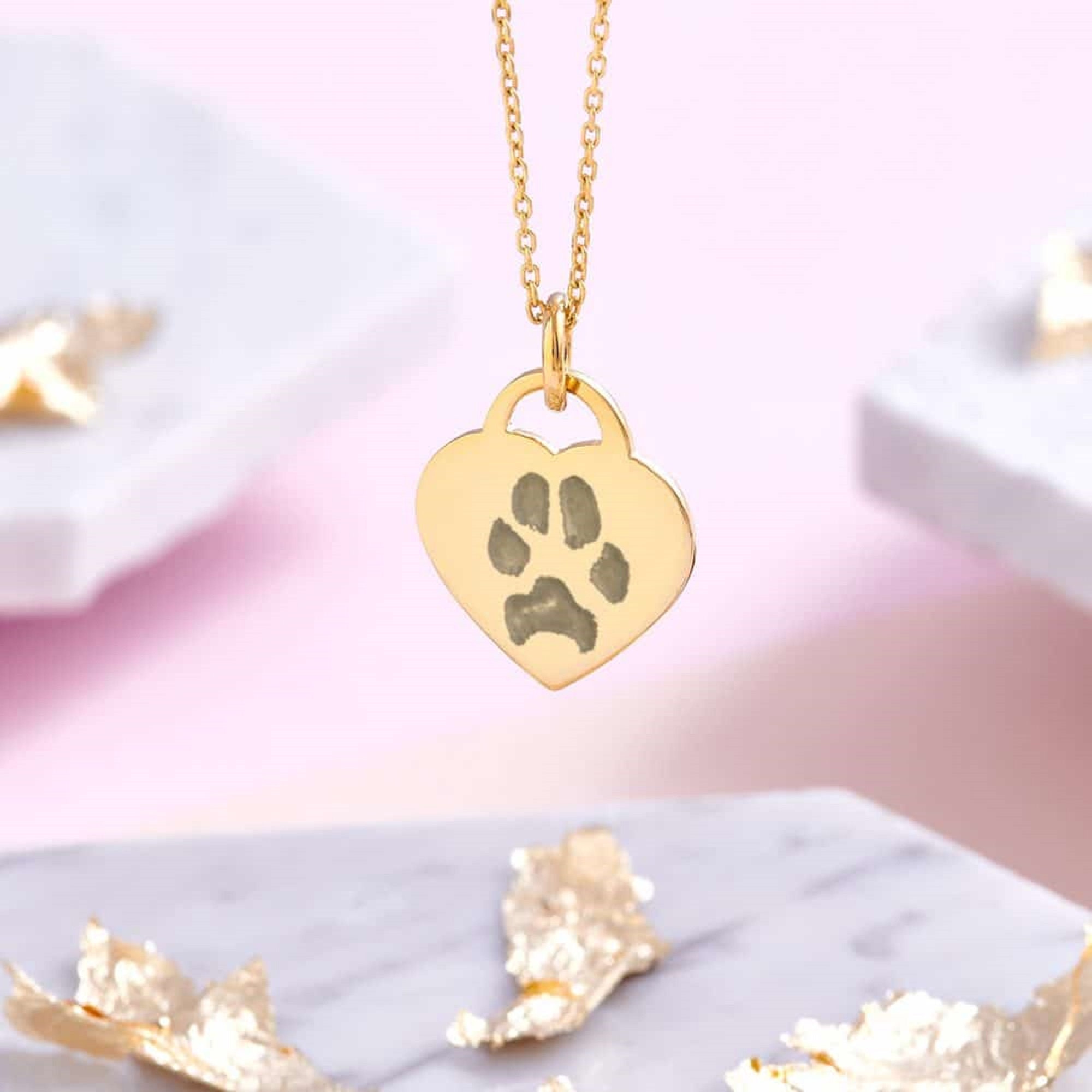 Gold Engravable Paw Print Necklace | Tiny Tags | Tiny Tags