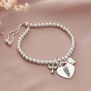 Duo Angel Handprint or Footprint Bracelet - Engraved Sterling Silver Angel Bracelet - Sentimental & Remembrance Gift - Special Keepsake
