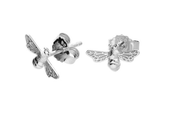 Pair of 925 Sterling Silver Bumble Bee Minimal Stud Earrings With White CZ Wings Pair of 925 Sterling Silver Bumble Bee Minimal Stud Earrings With White CZ Wings