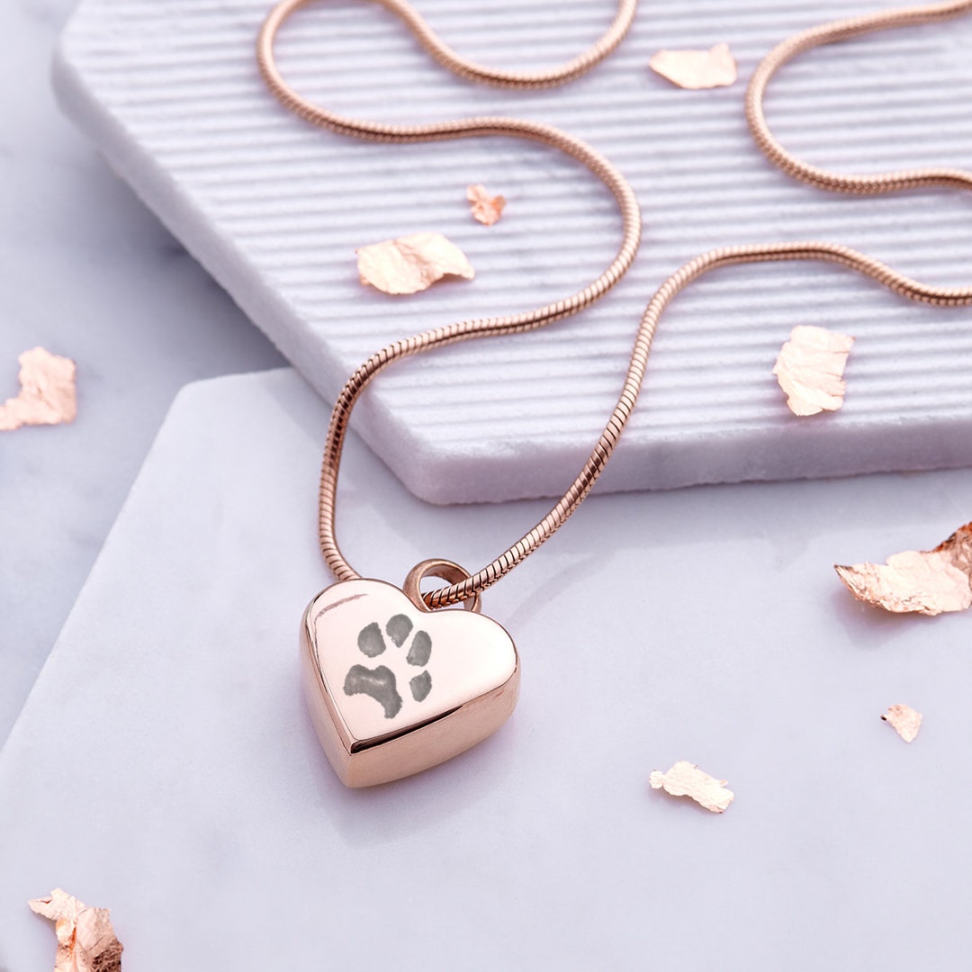 Rose Gold Paw Print Ashes Necklace Pet Memorial Necklace Sentimental