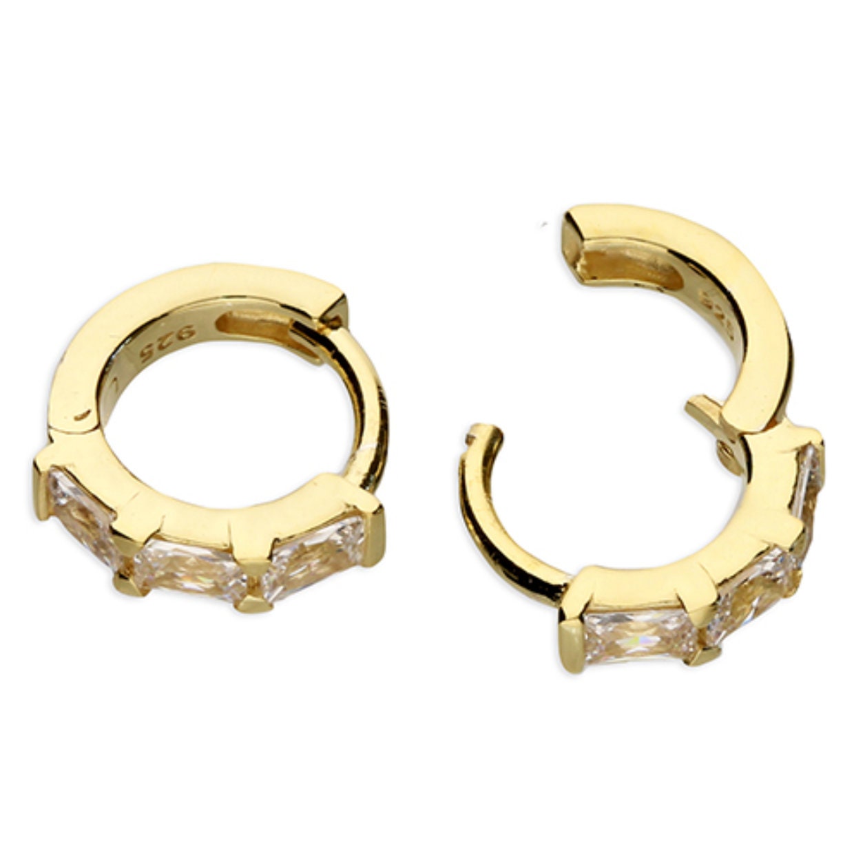 18ct Gold Baguette Crystal Huggie Earrings Hoop Earrings | Etsy
