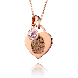 Rose Gold Birthstone Fingerprint Necklace - Memorial & Bereavement Gift - Special Keepsake Necklace -  Fingerprint Rose Gold Jewellery
